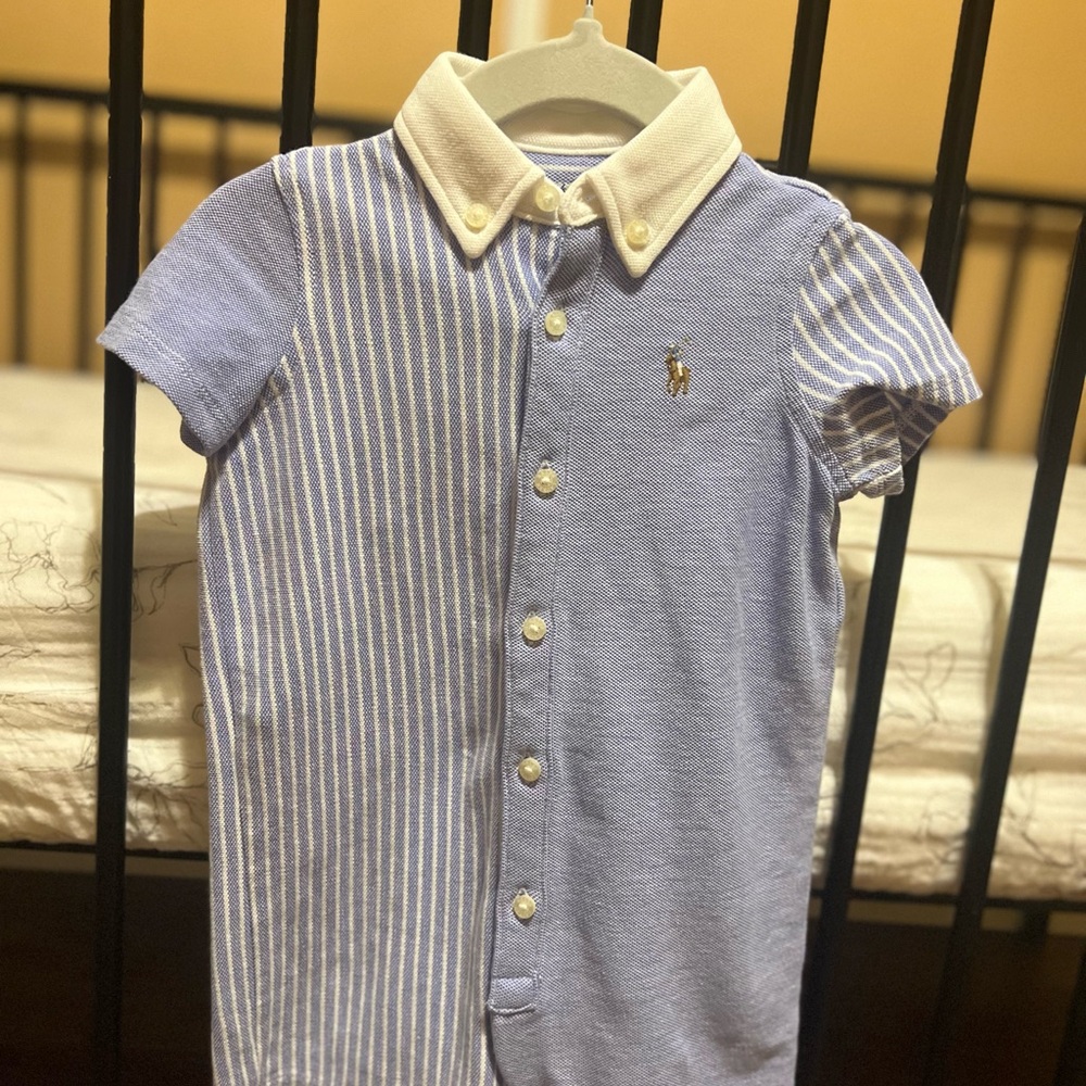 Ralph Lauren Kids Blue and White Striped Polo